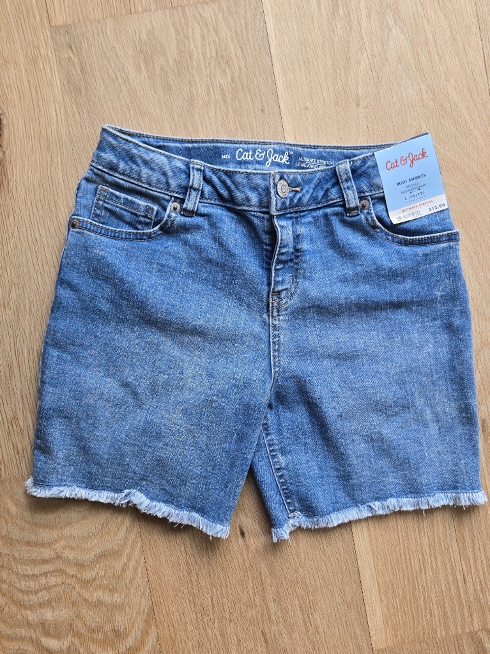 Cat & Denim Cutoff Shorts w/ Frayed Hem